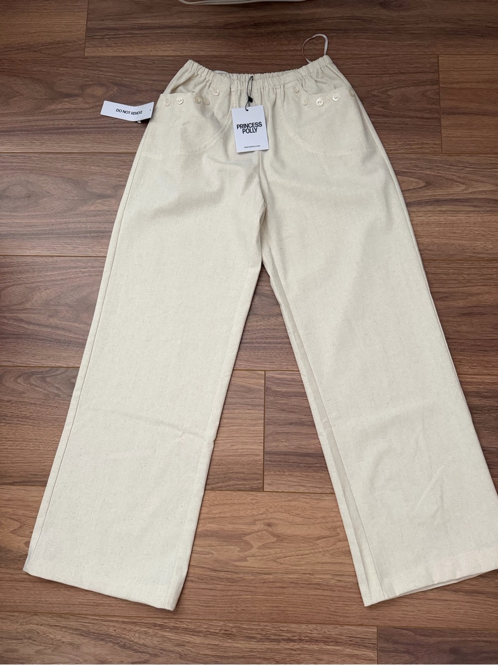 Princess Polly around the clock button detail mid rise wide leg pants cream